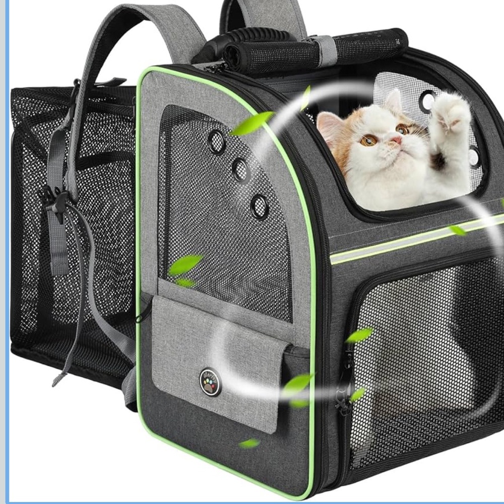 Pet Carrier Backpack with Green Accents